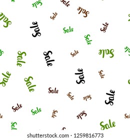 Light Green, Red vector seamless pattern with sale signs. Illustration with signs of sales on abstract template. Backdrop for ads, leaflets of Black Friday.