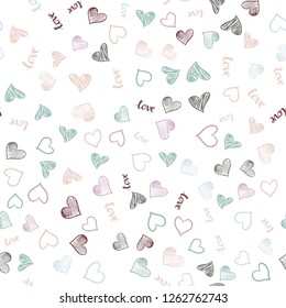 Light Green, Red vector seamless template with text LOVE YOU, hearts. Illustration with words of love, hearts in abstract style. Design for wallpaper, fabric makers.