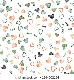 Light Green, Red vector seamless cover with quote LOVE YOU, hearts. Illustration with phrase LOVE YOU, hearts for valentine's day. Design for wallpaper, fabric makers.