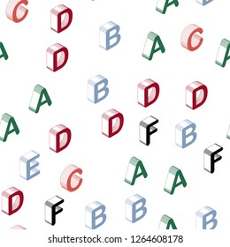 Light Green, Red vector seamless backdrop with 3D english symbols. Modern geometrical illustration with 3D ABC english symbols. Design for wallpaper, fabric makers.