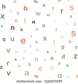 Light Green, Red vector seamless backdrop with english symbols. Blurred design in simple style with signs of alphabet. Pattern for trendy fabric, wallpapers.