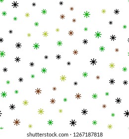 Light Green, Red vector seamless layout with bright snowflakes. Glitter abstract illustration with crystals of ice. Template for business cards, websites.