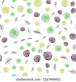 Light Green, Red vector seamless doodle texture with leaves and flowers. Colorful illustration in doodle style with leaves, flowers. Design for wallpaper, fabric makers.