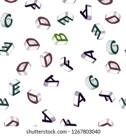 Light Green, Red vector seamless layout with 3D latin alphabet. Shining colorful 3D illustration with isolated letters. Pattern for design of fabric, wallpapers.