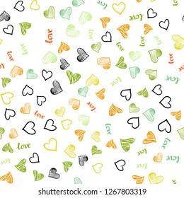 Light Green, Red vector seamless texture with words LOVE YOU, hearts. Colorful gradient phrase LOVE YOU, hearts in abstract style. Design for textile, fabric, wallpapers.