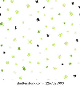Light Green, Red vector seamless texture with colored snowflakes. Shining colorful illustration with snow on abstract template. Pattern for trendy fabric, wallpapers.