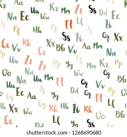 Light Green, Red vector seamless texture with ABC characters. Shining colorful illustration with isolated letters. Design for textile, fabric, wallpapers.