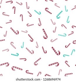 Light Green, Red vector seamless template with sweet christmas sticks.