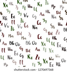 Light Green, Red vector seamless background with signs of alphabet. Blurred design in simple style with signs of alphabet. Pattern for trendy fabric, wallpapers.