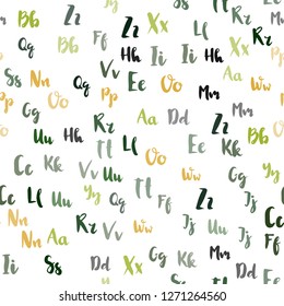 Light Green, Red vector seamless layout with latin alphabet. Shining colorful illustration with isolated letters. Texture for window blinds, curtains.