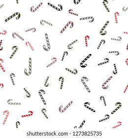 Light Green, Red vector seamless template with sweet christmas sticks.