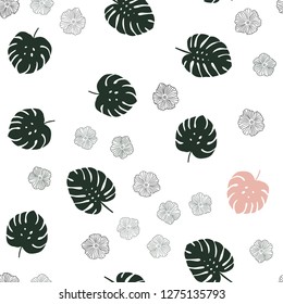Light Green, Red vector seamless doodle layout with flowers, leaves. Glitter abstract illustration with leaves and flowers. Pattern for trendy fabric, wallpapers.