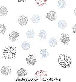 Light Green, Red vector seamless doodle texture with flowers, leaves. Creative illustration in blurred style with leaves, flowers. Pattern for trendy fabric, wallpapers.