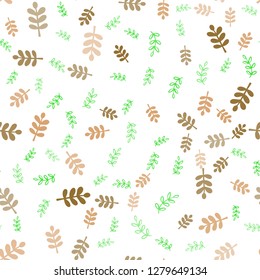 Light Green, Red vector seamless doodle pattern with leaves, branches. Glitter abstract illustration with leaves and branches. Design for wallpaper, fabric makers.