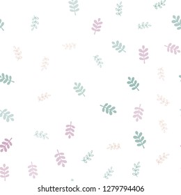 Light Green, Red vector seamless abstract pattern with leaves. Sketchy doodles with leaves on blurred background. Template for business cards, websites.