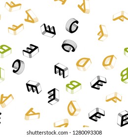 Light Green, Red vector seamless backdrop with 3D english symbols. Colorful 3D alphabet signs with gradient on white background. Design for wallpaper, fabric makers.