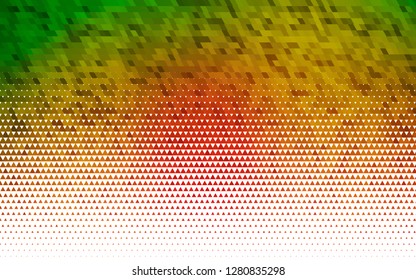 Light Green, Red vector seamless template with crystals, triangles. Triangles on abstract background with colorful gradient. Pattern for design of window blinds, curtains.