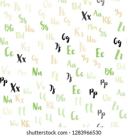 Light Green, Red vector seamless layout with latin alphabet. Blurred design in simple style with signs of alphabet. Design for wallpaper, fabric makers.