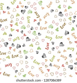 Light Green, Red vector seamless cover with quote LOVE YOU, hearts. Colorful illustration with quote LOVE YOU, hearts. Texture for window blinds, curtains.