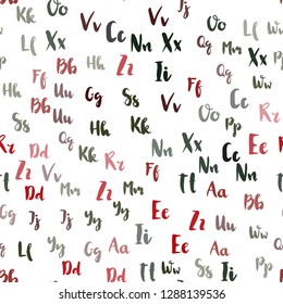 Light Green, Red vector seamless template with isolated letters. Shining colorful illustration with isolated letters. Design for wallpaper, fabric makers.