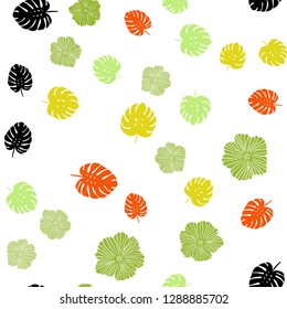 Light Green, Red vector seamless abstract pattern with flowers, leaves. Leaves and flowers with gradient on white background. Pattern for design of fabric, wallpapers.