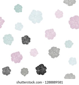 Light Green, Red vector seamless natural artwork with flowers. Illustration with colorful abstract doodle flowers. Template for business cards, websites.