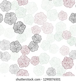 Light Green, Red vector seamless natural background with flowers. Flowers in natural style on white background. Design for wallpaper, fabric makers.