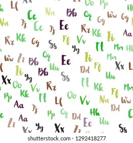 Light Green, Red vector seamless layout with latin alphabet. Colored alphabet signs with gradient on white background. Design for wallpaper, fabric makers.