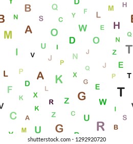 Light Green, Red vector seamless background with signs of alphabet. Blurred design in simple style with signs of alphabet. Texture for window blinds, curtains.