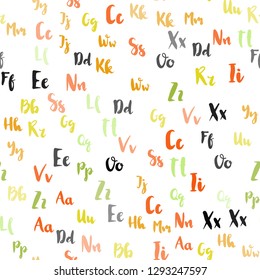 Light Green, Red vector seamless pattern with ABC symbols. Abstract illustration with colored latin alphabet. Texture for window blinds, curtains.