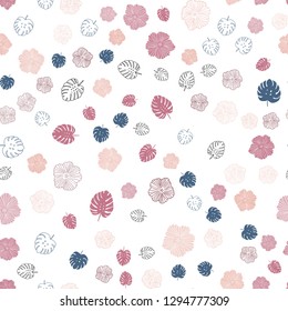 Light Green, Red vector seamless abstract pattern with leaves, flowers. Leaves, flowers in natural style on white background. Pattern for design of fabric, wallpapers.