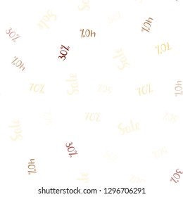 Light Green, Red vector seamless texture with selling prices 30, 40, 50 %. Gradient illustration with discount signs on white backdrop. Template for season sales, shopping ads.