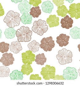 Light Green, Red vector seamless natural background with flowers. Decorative design of flowers on white background. Pattern for design of fabric, wallpapers.