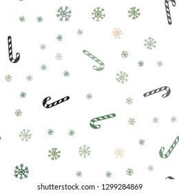 Light Green, Red vector seamless texture with xmas sweets, candies.