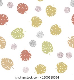 Light Green, Red vector seamless abstract background with flowers, leaves. Leaves, flowers in natural style on white background. Design for wallpaper, fabric makers.