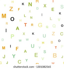 Light Green, Red vector seamless pattern with ABC symbols. Abstract illustration with colored latin alphabet. Pattern for trendy fabric, wallpapers.
