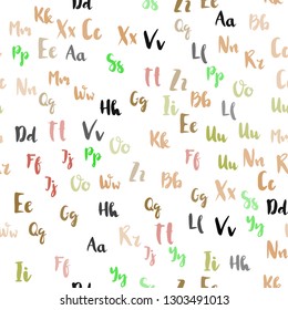 Light Green, Red vector seamless background with signs of alphabet. Blurred design in simple style with signs of alphabet. Pattern for design of fabric, wallpapers.