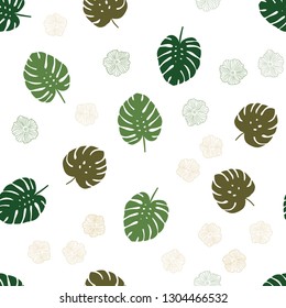 Light Green, Red vector seamless elegant background with flowers, leaves. Creative illustration in blurred style with leaves, flowers. Texture for window blinds, curtains.