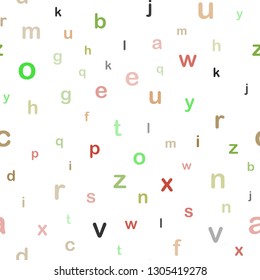 Light Green, Red vector seamless background with signs of alphabet. Shining illustration with ABC symbols on abstract template. Texture for window blinds, curtains.