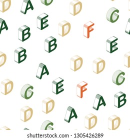 Light Green, Red vector seamless backdrop with 3D english symbols. Colorful gradient design in 3D style with signs of alphabet. Design for textile, fabric, wallpapers.