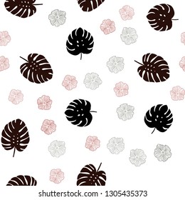 Light Green, Red vector seamless doodle pattern with flowers, leaves. Creative illustration in blurred style with leaves, flowers. Pattern for design of fabric, wallpapers.