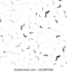 Light Green, Red vector seamless pattern with sea dolphins. Decorative design in natural style with sea dolphins. Pattern for websites of animals.