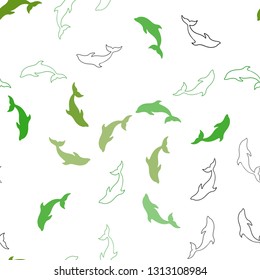 Light Green, Red vector seamless texture with dolphins. Decorative design in natural style with sea dolphins. Pattern for websites of animals.