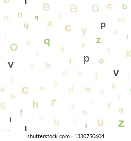 Light Green, Red vector seamless layout with latin alphabet. Abstract illustration with colored latin alphabet. Template for business cards, websites.
