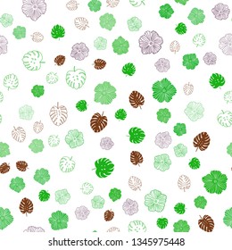 Light Green, Red vector seamless doodle template with leaves, flowers. Modern abstract illustration with leaves and flowers. Texture for window blinds, curtains.