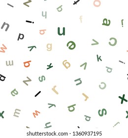 Light Green, Red vector seamless texture with ABC characters. Blurred design in simple style with signs of alphabet. Pattern for trendy fabric, wallpapers.