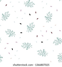 Light Green, Red vector seamless natural pattern with leaves, branches. Colorful illustration in doodle style with leaves, branches. Texture for window blinds, curtains.