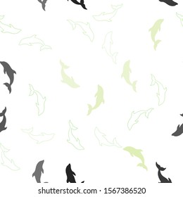 Light Green, Red vector seamless backdrop with ocean dolphins. Isolated sea dolphins on white background. Template for natural magazines.