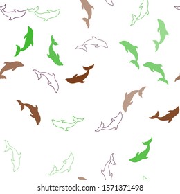 Light Green, Red vector seamless template with dolphins. Modern abstract illustration with sea dolphins. Pattern for websites of animals.