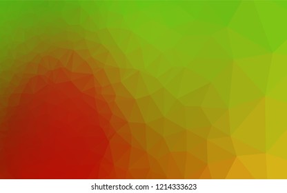 Light Green, Red vector shining hexagonal background. A vague abstract illustration with gradient. Triangular pattern for your business design.